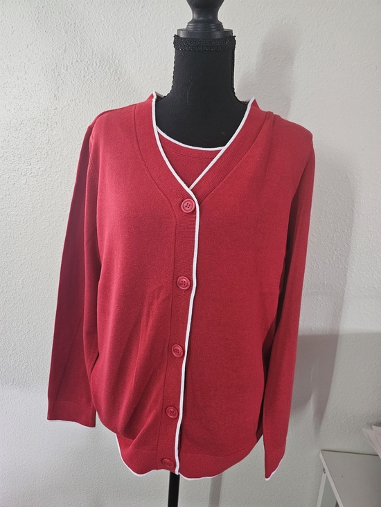 Kate & Mallory Sweaters - Kate & Mallory Red Cardigan with White Trim